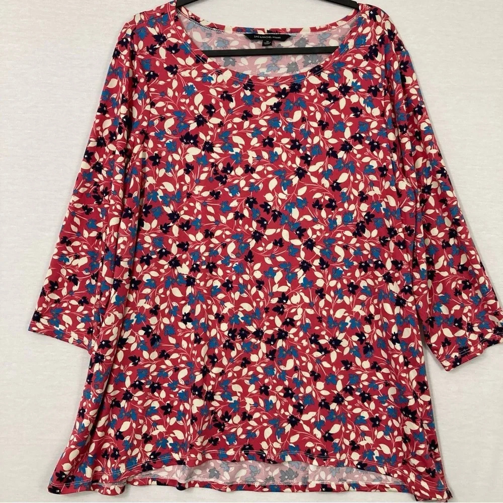 Zac & Rachel‎ Multi Color Round Neck Stretch Pull-over Floral Blouse size 1X